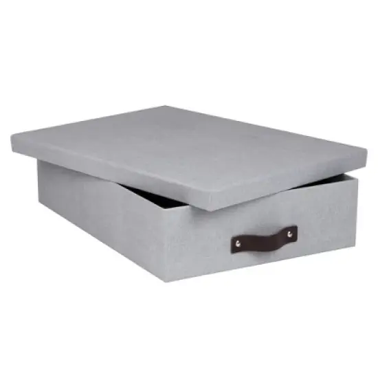 Bigso Oskar Document Letter Box with Lid and Leather Handle &ndash; Canvas Fiberboard File Organizer, 3.3" x 10.2" x 13.8" image {1}