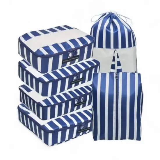 French Connection 6pc Packing Cube Set - Travel Storage Set for Luggage (Striped) image {7}