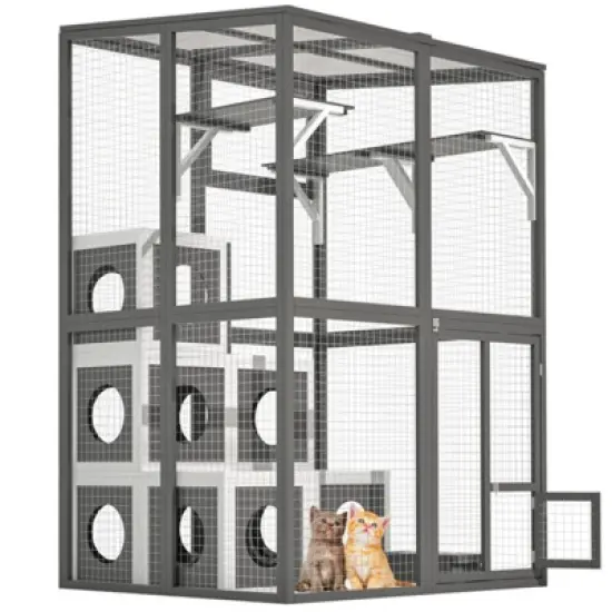 FURNIinspire Pet Crates and Houses Cat Crate Furniture Heavy duty Kennel Cage, Stylish Pet Crate, Multiple Functional Spaces, Grey, 49.6"*44.7"*75.6" image {5}