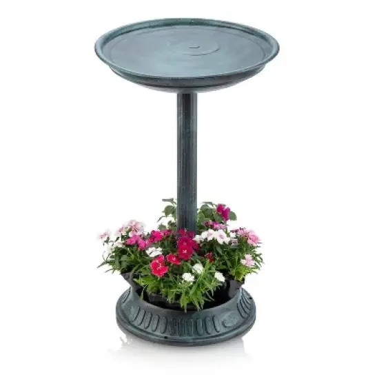 25" Outdoor Polyresin Birdbath with Planter Yard Statue Green - Alpine Corporation image {2}