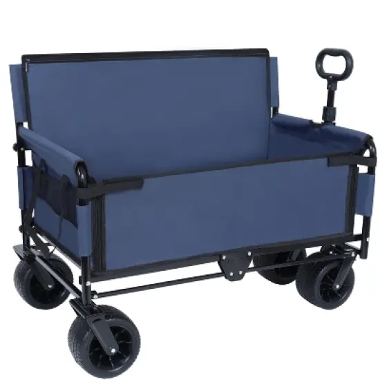 3-in-1 Convertible Folding Wagon Cart with Bench Seat & Storage - 500lbs Heavy-Duty Utility Wagon dark blue image {1}