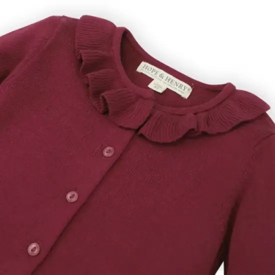 Hope & Henry Girls' Organic Cotton Long Sleeve Ruffle Collar Cardigan Sweater, Infant image {3}