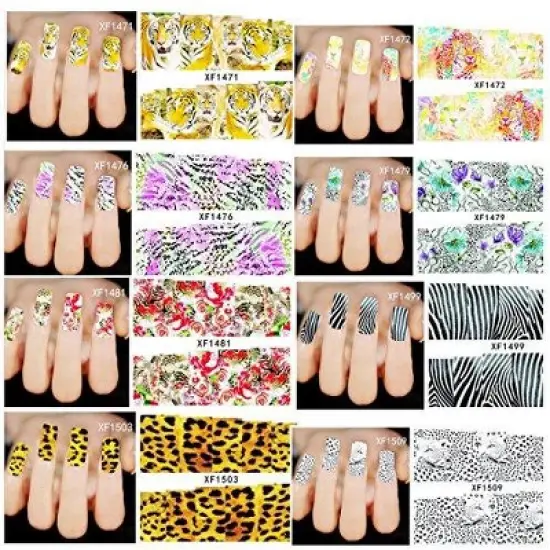 Wrapables 40 Sheets Into the Wild Animal Print Water Slide Nail Art Decals Water Transfer Nail Decal Sheets (40 sheet) image {1}