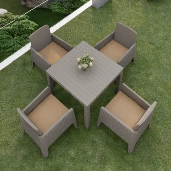 Lucca 5pc Dining Set with Cushions - Gray/Beige - DUKAP image {4}