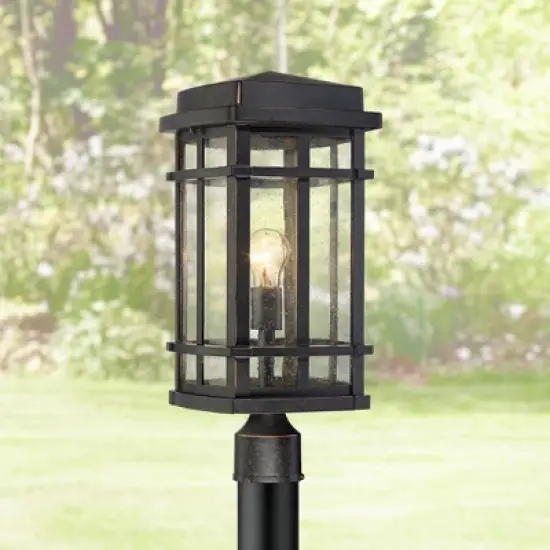 John Timberland Mission Outdoor Post Light Fixture Oil Rubbed Bronze 19 1/4" Clear Seedy Glass for Exterior Garden Yard Walkway image {1}