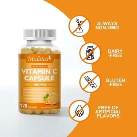 Mulittea Vitamin C 1000mg &ndash; Immune Support, Collagen & Antioxidant Boost &ndash; 120 Vegan Capsules image {4}