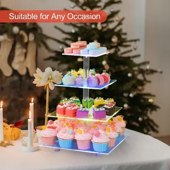 4 Tier Clear Acrylic Cupcake Stand Tower &uml;C Holds 52 Cupcakes with 7-Color Light Effects &uml;C Dessert Display for Weddings, Parties & Celebrations image {2}