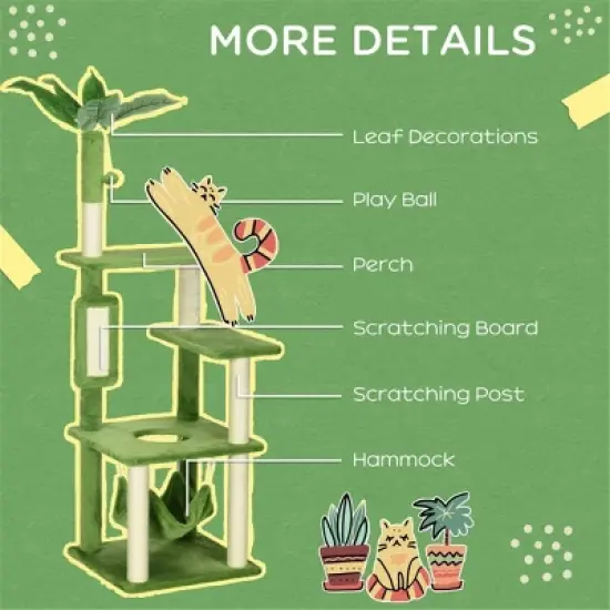 DOMETOUR Multilevel Cat Tree Cat Tower, Cat Climbing Frame with Scratching Post Hammock Cat Condo, Green image {2}