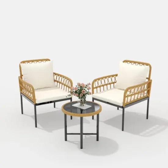 3 Pieces Outdoor Wicker Patio Conversation Bistro Set image {7}