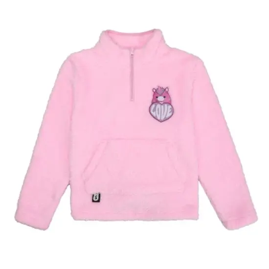 Squshmallows Lola The Unicorn Patch Long Sleeve Pink Youth Girl's Faux Shearling Quarter Zip Pullover image {6}