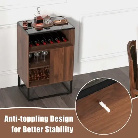 Costway Wine Storage Cabinet Buffet Sideboard with Adjustable Shelf & Sliding Door Kitchen image {7}