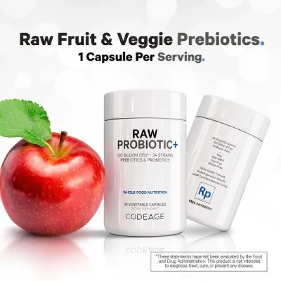 Codeage Raw Probiotic100 Billion CFU, Digestive Enzymes, Raw Fruits & Vegetable Prebiotics Supplement - 30ct image {3}