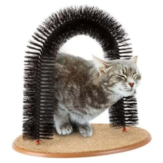 Cat Self-Groomer - Bristle Ring Brush Cat Arch with Carpeted Base, Back Scratcher and Massager for Controlling Shedding and Claws by PETMAKER (Black) image {3}