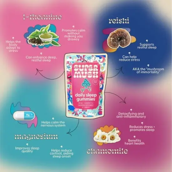 SuperMush Daily Sleep Mushroom Vegan Supplement Gummies - 60ct/30 Servings image {2}