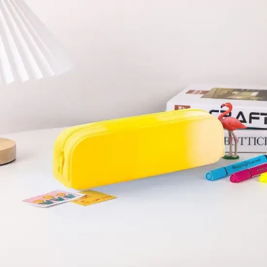 Boersma Yellow Pencil Case &ndash; Large Capacity Waterproof Silicone Pen Pouch, Aesthetic Stationery Organizer for School, Office, Teen Boys & Girls image {3}