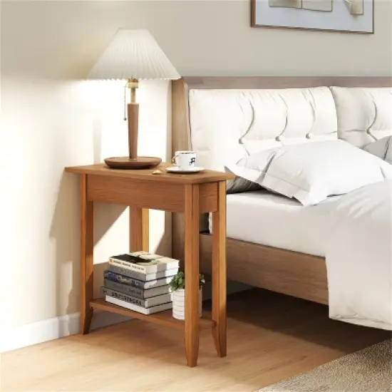 MOEPISY 2 Tier Wedge Narrow End Table with Storage Shelf and Solid Wood Legs image {1}