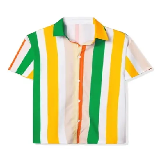 Lars Amadeus Men's Vertical Striped Shirt Short Sleeve Button Down Summer Color Block Hawaiian Beach Striped Shirts image {1}