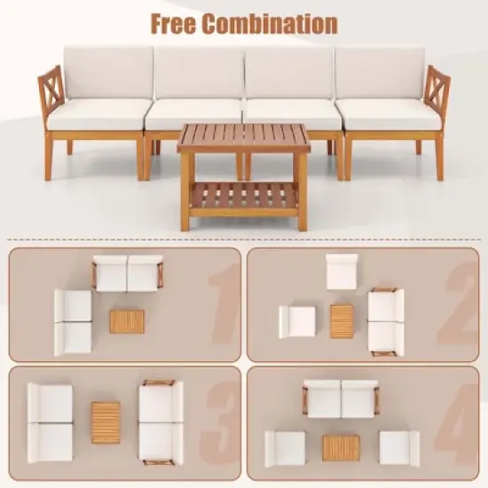 Tangkula 10 PCS Patio Furniture Set Acacia Wood Outdoor Sectional Conversation Set with Cushions and 2-Tier Coffee Table image {1}