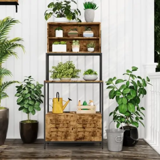 67.7" Industrial 6-Tier Kitchen Bakers Rack with Power Outlet - Microwave Stand with Shelves & Cabinet - Freestanding Storage Organizer image {6}