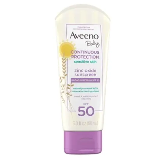 Aveeno Baby Continuous Protection Sensitive - Zinc Oxide with Broad Spectrum Skin Lotion Sunscreen - SPF 50 - 3 fl oz image {2}