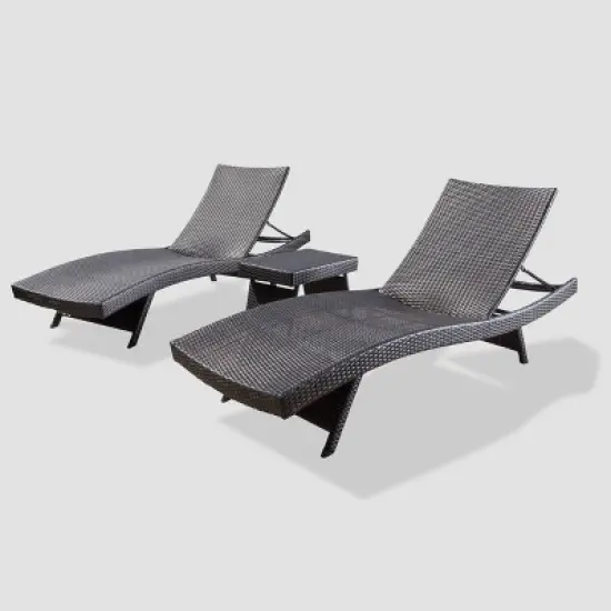 Salem 3pc Wicker Patio Adjustable Chaise Lounge Set  - Christopher Knight Home image {1}