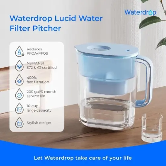 Waterdrop G2P600 RO System 600 GPD Plus Lucid 10-Cup Large Water Filter Pitcher image {2}
