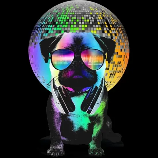 Junior's Design By Humans Disco Pug By clingcling T-Shirt image {1}