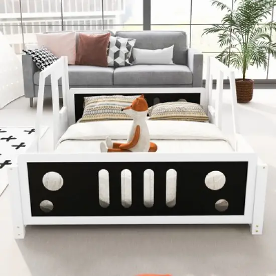 Full Size Classic Car-Shaped Platform Bed with Wheels - ModernLuxe image {1}