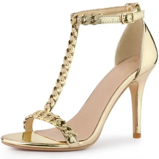 Perphy T Strap Rhinestone Ankle Strap Stiletto Heels Sandals for Women image {6}