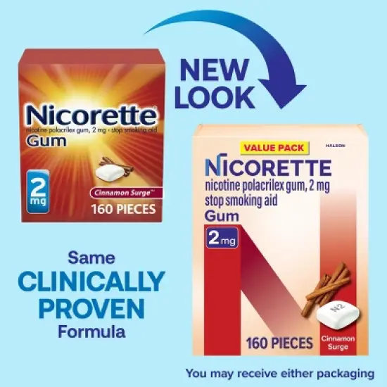 Nicorette 2mg Stop Smoking Aid Nicotine Gum - Cinnamon Surge - 160ct image {2}