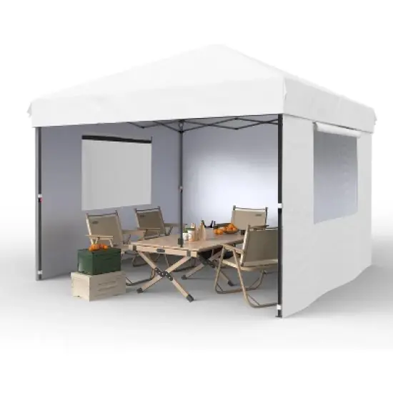 Garvee 10x10 Pop Up Canopy with Removable 3 Sidewalls - Easy Up Camping Tent with One Button Push Setup - 3 Adjustable Height, 4 Weight Bags - White image {8}