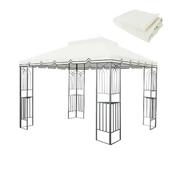 Gulches 10x10 Ft Outdoor Patio Gazebo Replacement Canopy - Double Tiered Roof Top Cover Only (Frame Not Included) - Great Wall Border Design, Beige image {5}