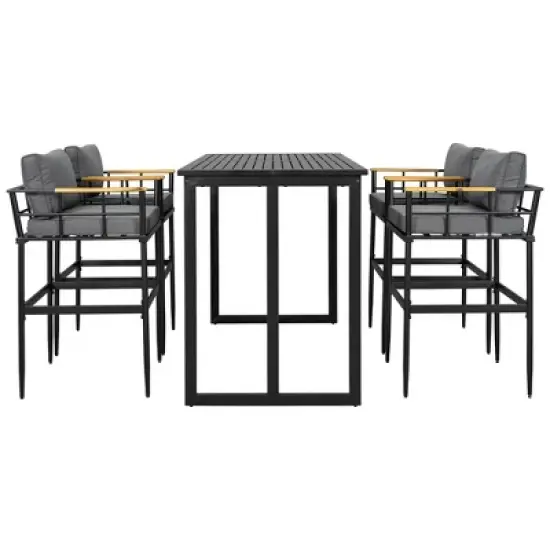 Whisen Iron Outdoor Dining Set with Acacia Wood Armrest Suitable For Patio, Balcony Or Backyard image {15}