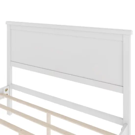 Full/Queen/King Size Platform Bed Frame with Headboard and Wood Slat Support, White/Brown-ModernLuxe image {5}
