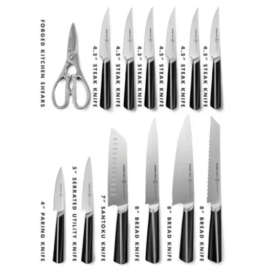 Schmidt Bros Cutlery Highline 14pc Knife Block Set Black/Silver: Stainless Steel Forged Knives, ABS Handles, Lifetime Warranty image {6}