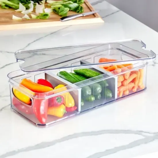 iDesign 6-Piece Fridge Organizer Bins with Dividers - Clear/Gray image {2}
