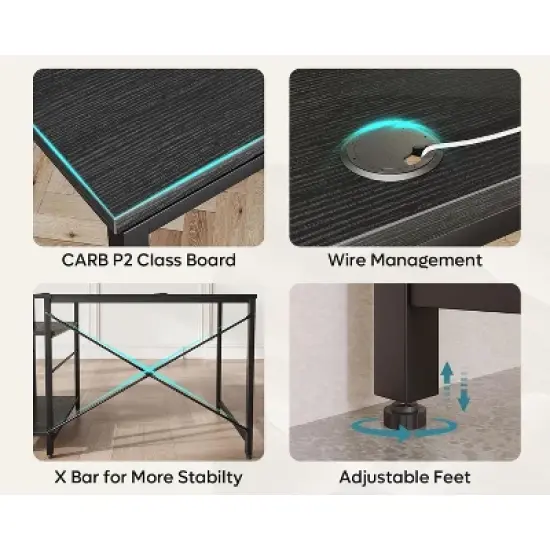 Bestier 59''L Shaped Gaming Desk with 4 Tier Adjustable Shelves,Reversible Corner Computer Desk,95"double desk for 2 person Home Office image {1}