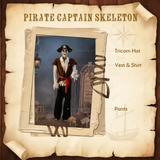 Yescom 5.4Ft Halloween Pirate Captain Skeleton Life Size Human Bone Movable Joints Outdoor Decor 2025 image {3}