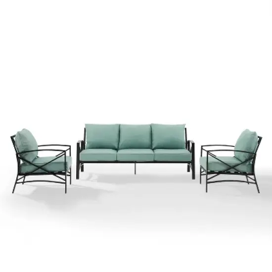 Kaplan 3pc Outdoor Sofa Set with Sofa & 2 Arm Chairs - Mist - Crosley image {1}