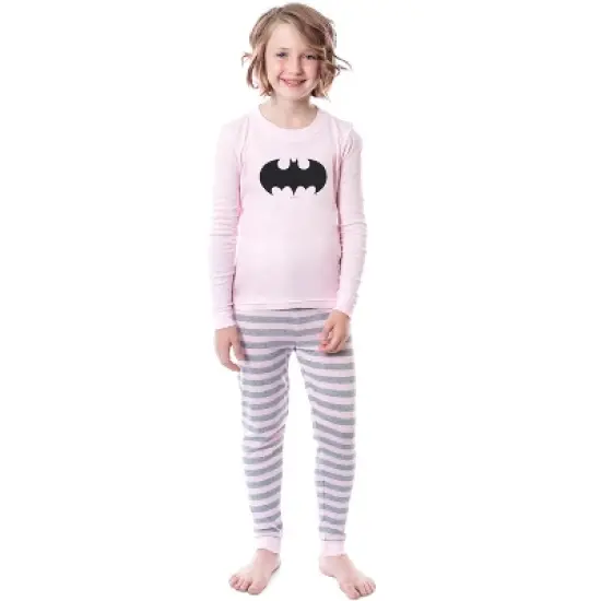 DC Comics Girls' Child Batman Bat Logo Symbol Superhero Sleep Pajama Set Pink image {3}