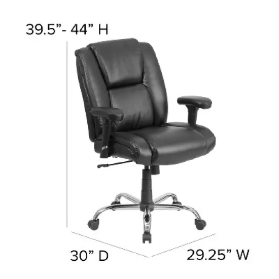 Flash Furniture HERCULES Series Big & Tall 400 lb. Rated Black LeatherSoft Ergonomic Task Office Chair with Chrome Base and Adjustable Arms image {3}