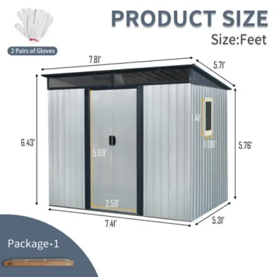 93.75"8 ft x 6 ft Outdoor Metal Storage Shed with Window and Transparent plate for Garden, Lawn (White and Black) image {5}