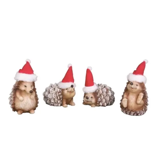 Transpac Medium Resin Holiday Hedgehog Set of 4 Decorative Figurines for Christmas Tabletop Decor Indoor Gift image {1}