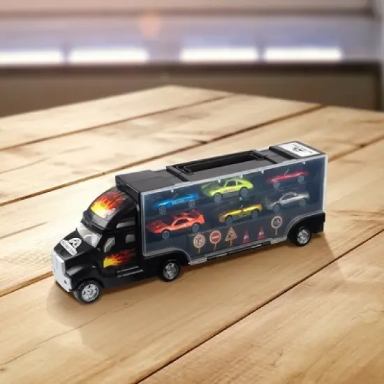 Big Mo's Toys Transport Car Carrier Truck with 6 Race Cars image {2}