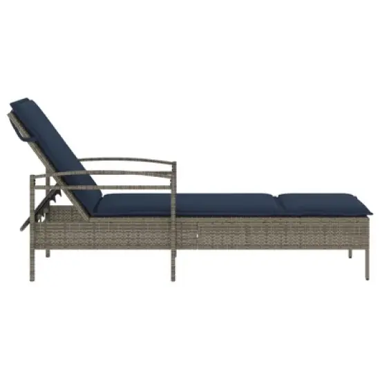 vidaXL Gray Poly Rattan Sun Lounger-Outdoor Chaise with Cushion, Adjustable Backrest, Washable Cover-24.8x78.7x24.4 inches Patio Daybed image {4}