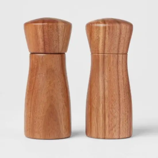 2pc Acacia Indented Salt Shaker & Pepper Grinder Set: Brown Spice Mills, 4.02" Height, 5" Width - Threshold&trade; image {5}