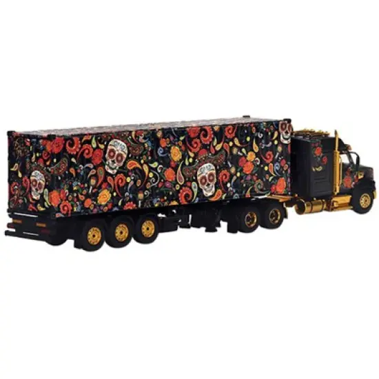 Western Star 49X w/40 Ft Container "Dia de los Muertos" Black w/Graphics 1/64 Diecast Model by True Scale Miniatures image {2}