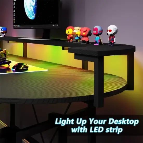 Tribesigns 75" Gaming Desk with LED Light, Large Computer Desk with Monitor Shelf image {3}