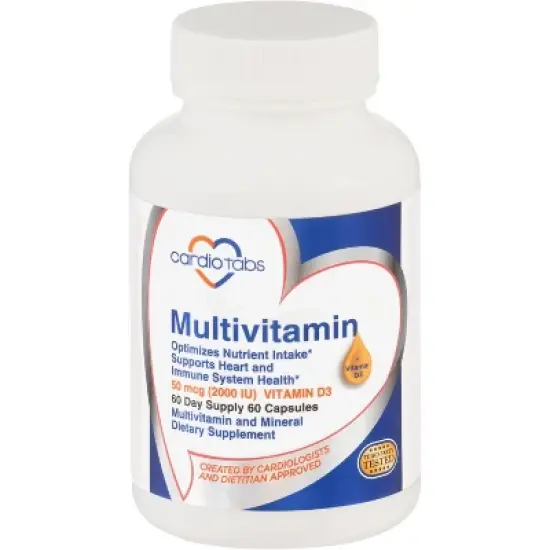 Cardiotabs Multivitamin - Packed with Methylated B Vitamin Complex & Vitamins A, C, E, K + 2000 IU Vitamin D3 - 60 Capsules per Bottle, 60 Day Supply image {4}