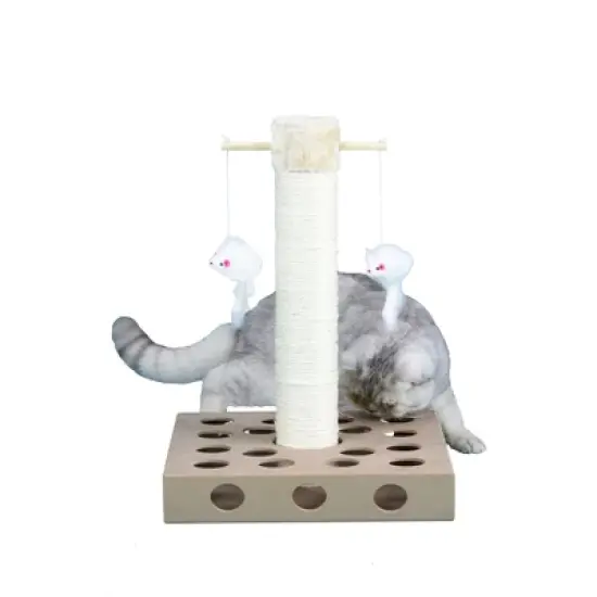 Go Pet Club 20" IQ Busy Box Cat Scratching Post  with Toys SF062 - Beige image {1}